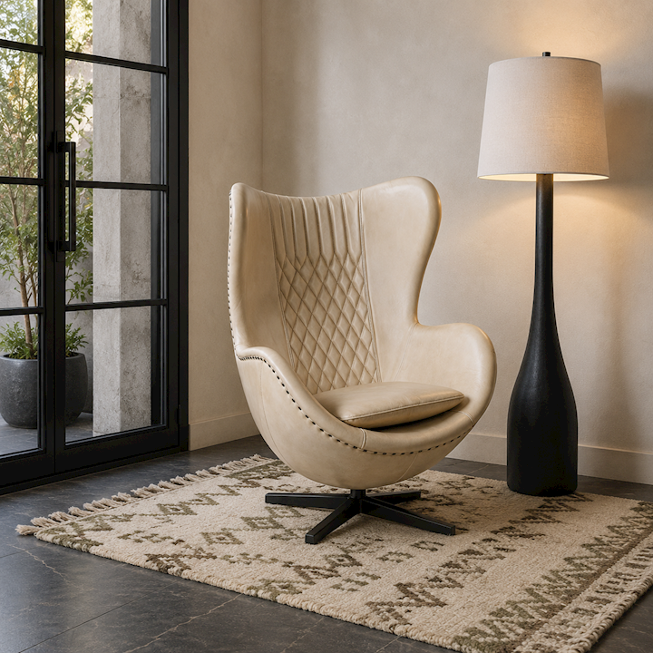 LEATHER & WOOD EGG ARM CHAIR 78x81x114cm